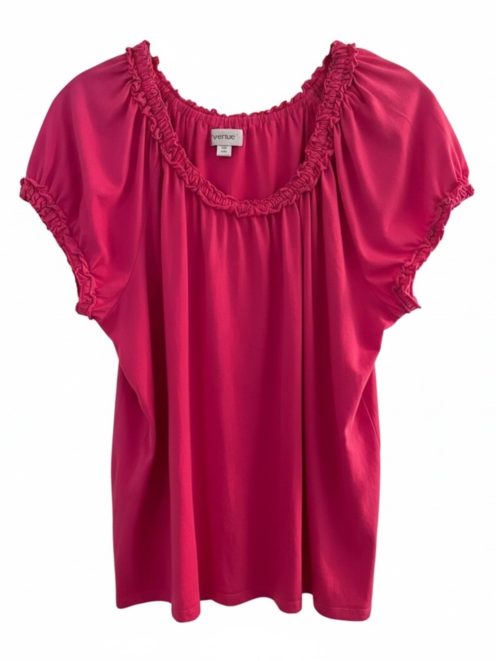 Women’s Avenue Pink Ruffle-Neck Short Sleeve Top Plus Size 3X